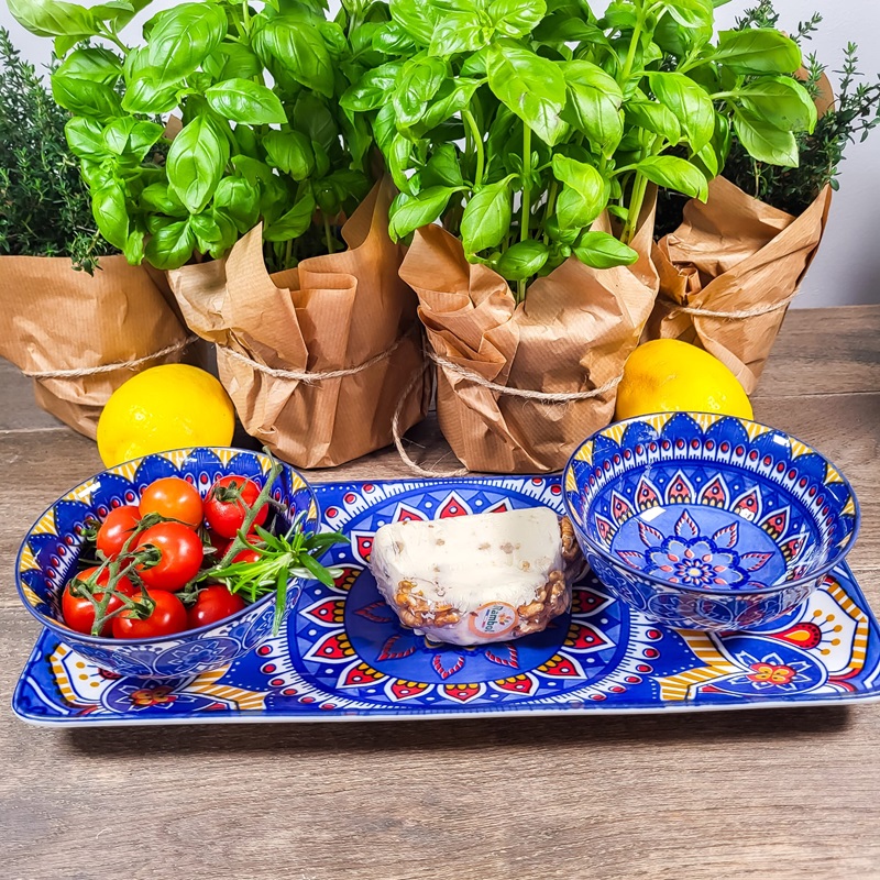 Keramieken borrelplank in blauwe kleur met schaaltjes | Tafel beleving